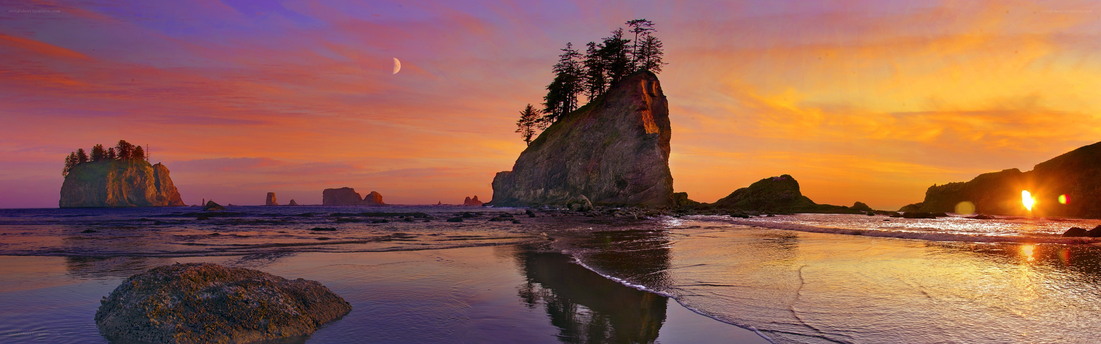 Sunset at a rocky coastline
