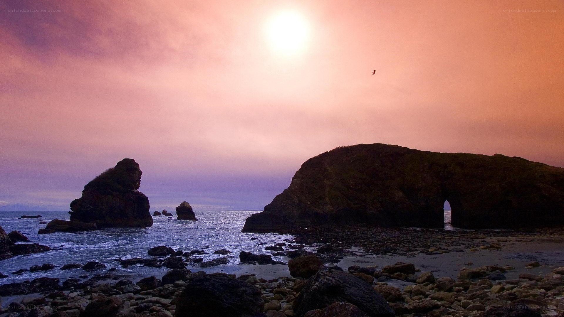 Sunset at a rocky coastline