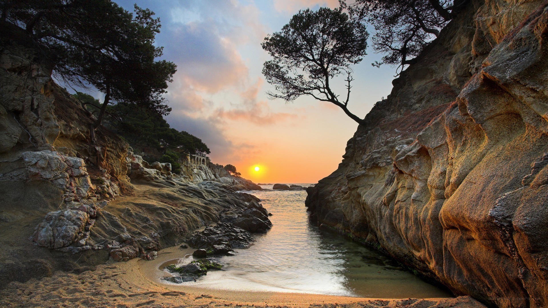 Sunset at a rocky cove