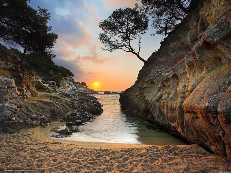 Sunset at a rocky cove