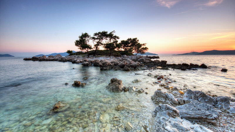 Sunset at a rocky island