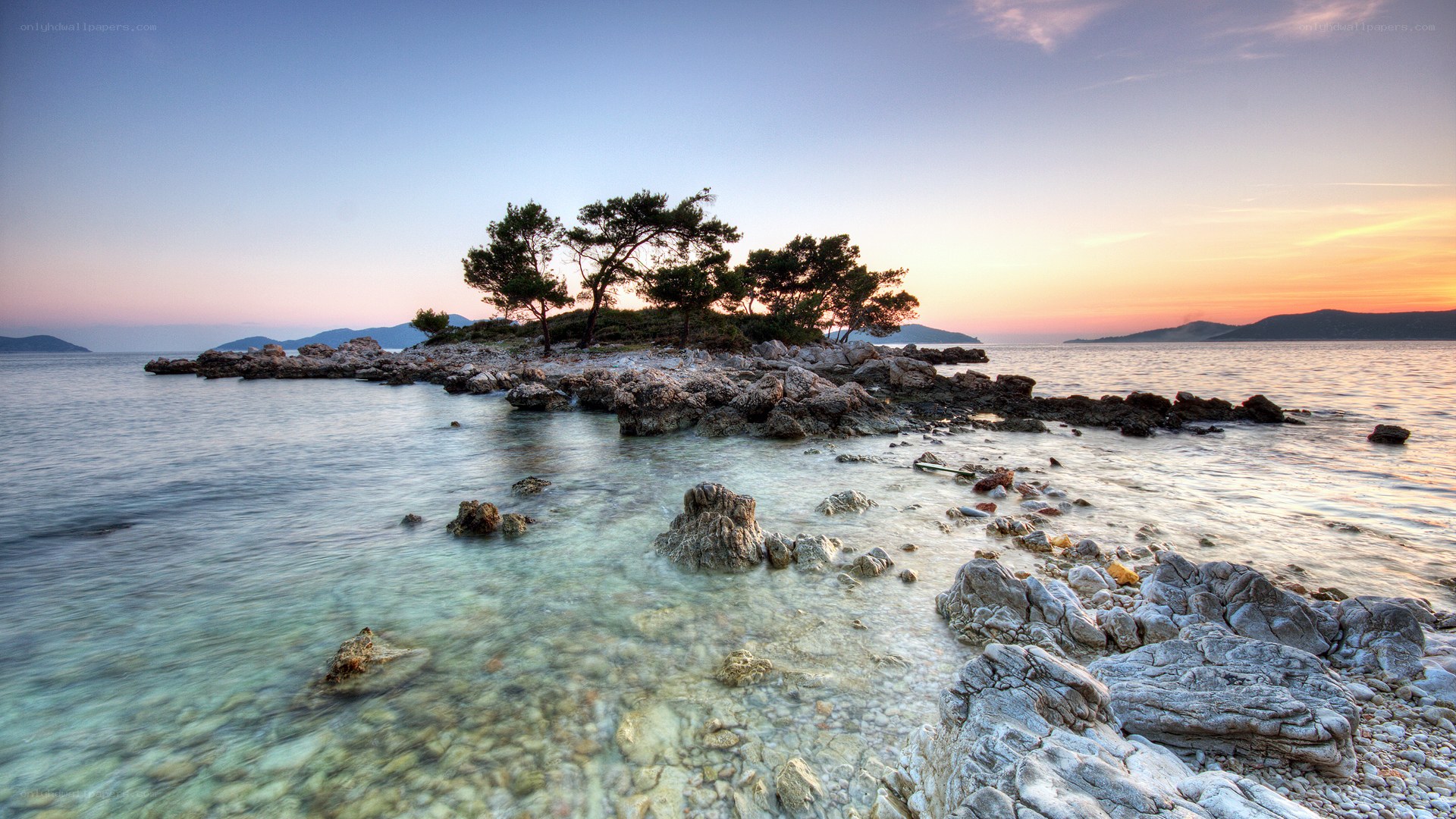 Sunset at a rocky island