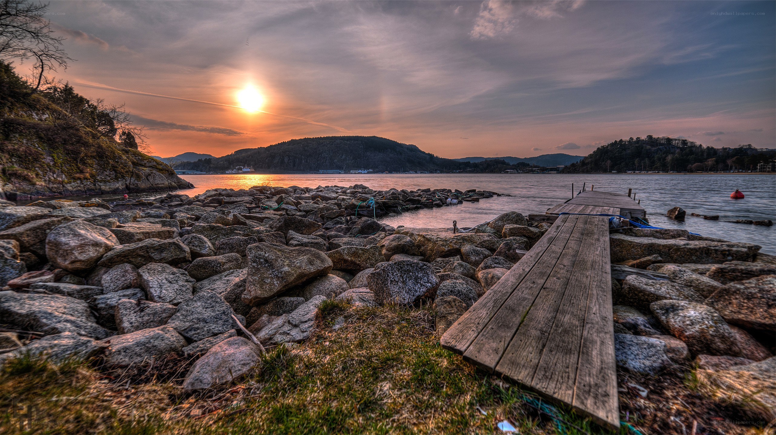 Sunset at a rocky shoreline