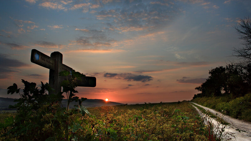 Sunset at a rural crossroads