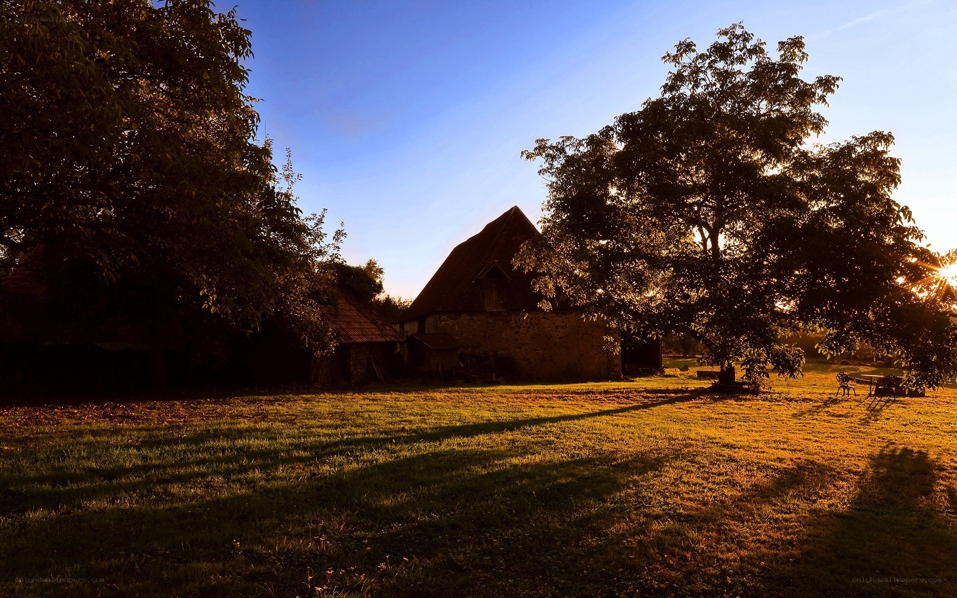 Sunset at a rural farm