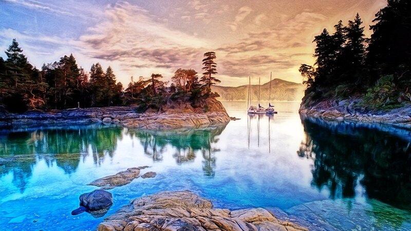 sunset at a serene bay
