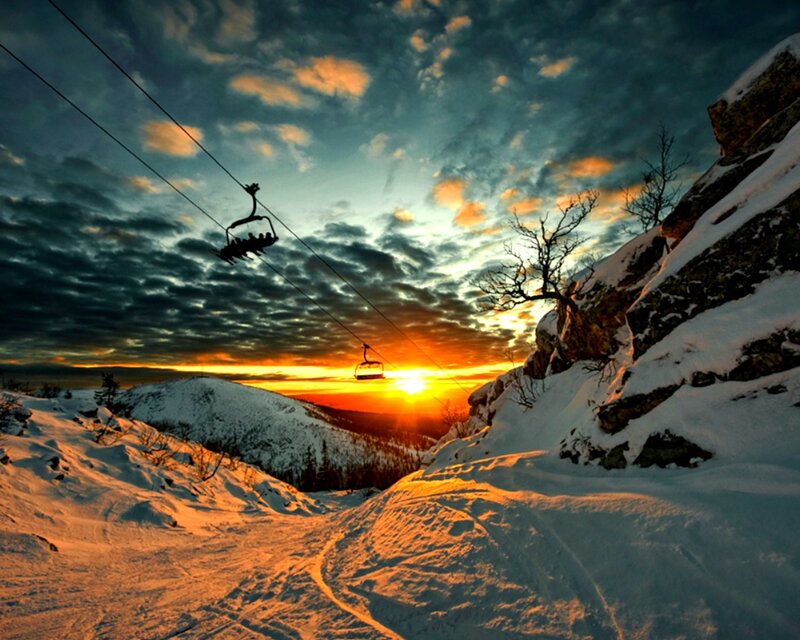 Sunset at a ski resort