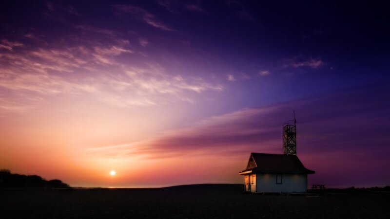 Sunset at a small house