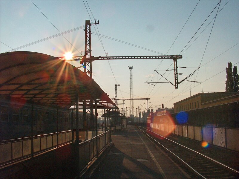 Sunset at a train station
