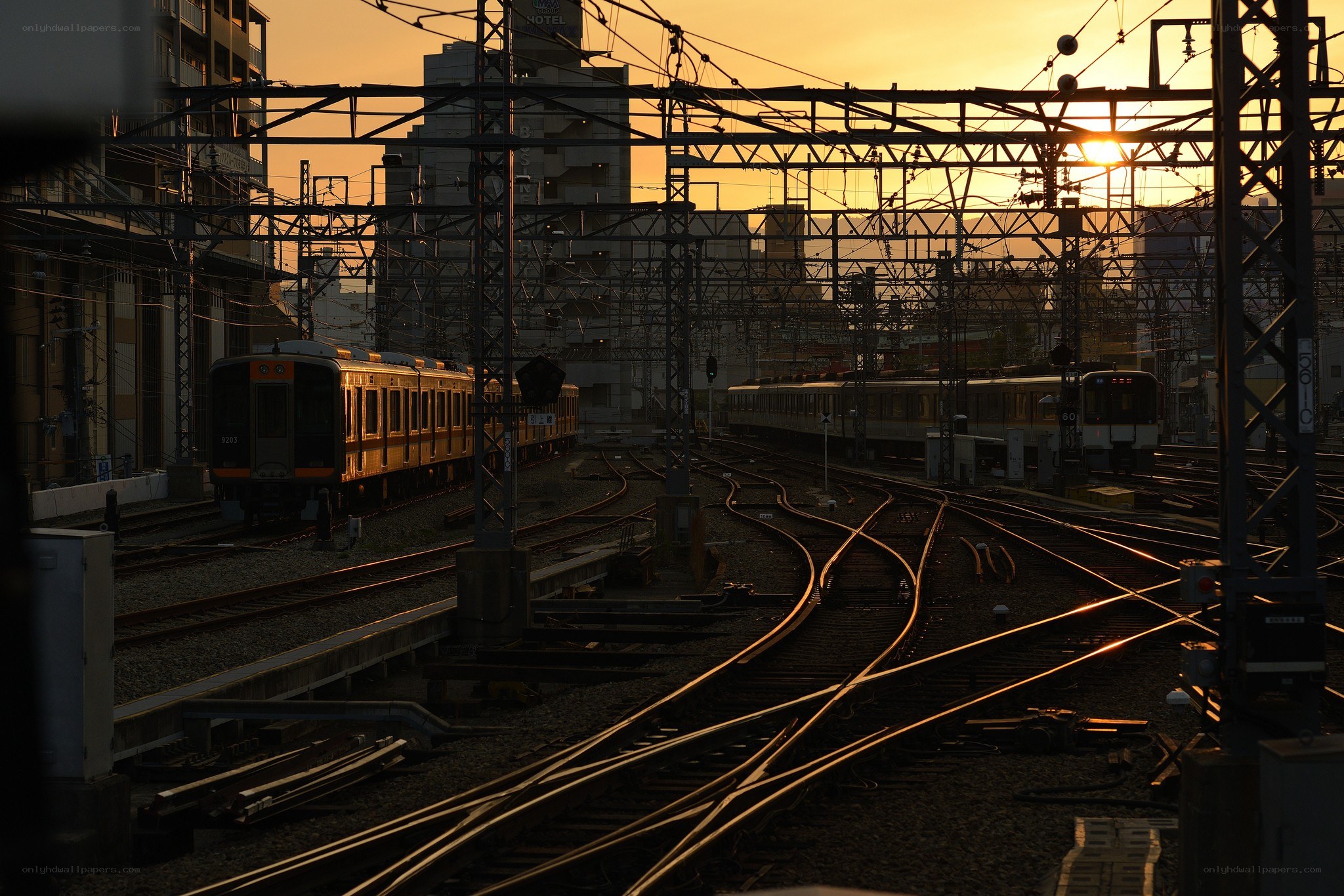 Sunset at a train yard