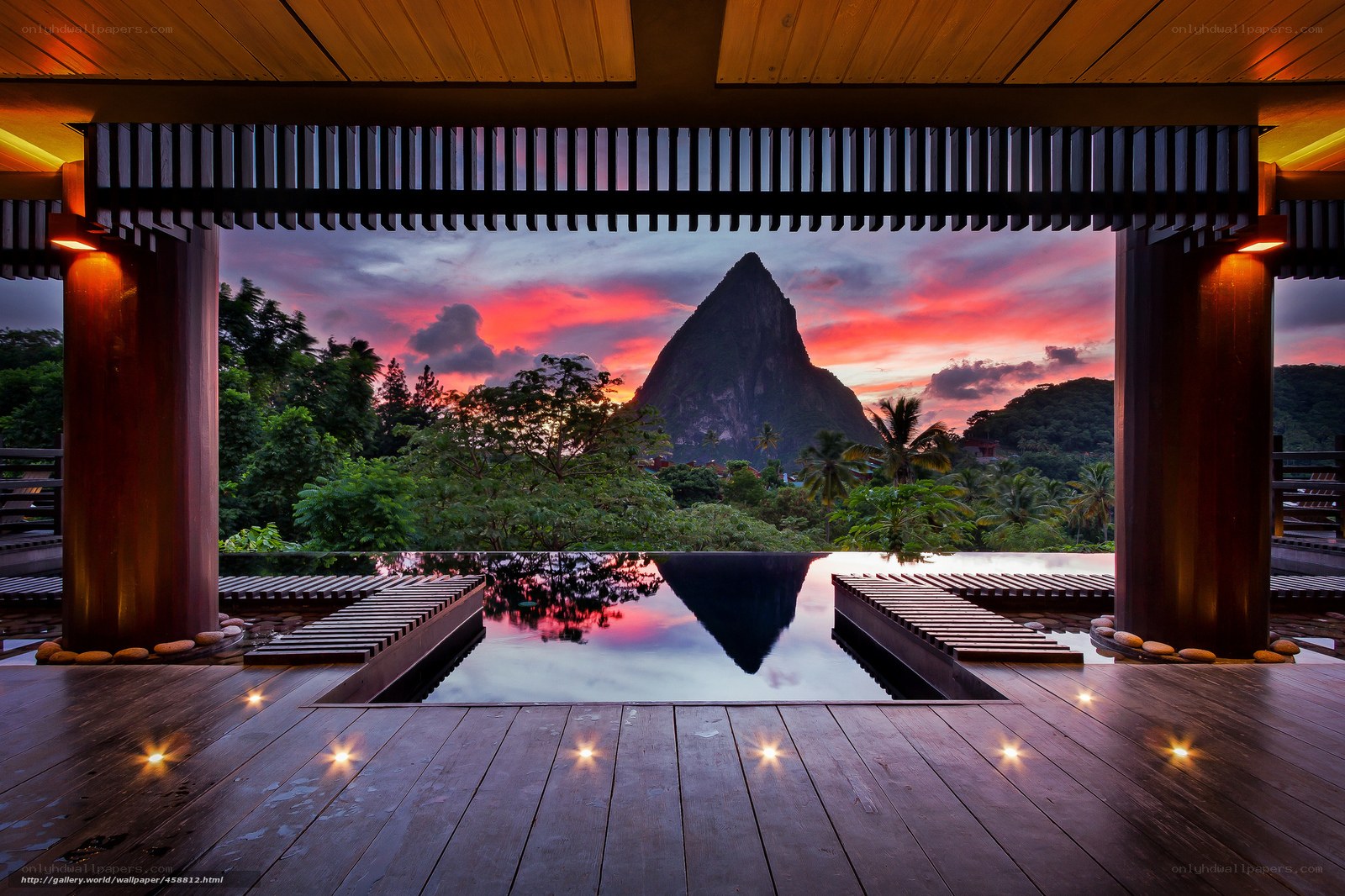 Sunset at a tropical resort