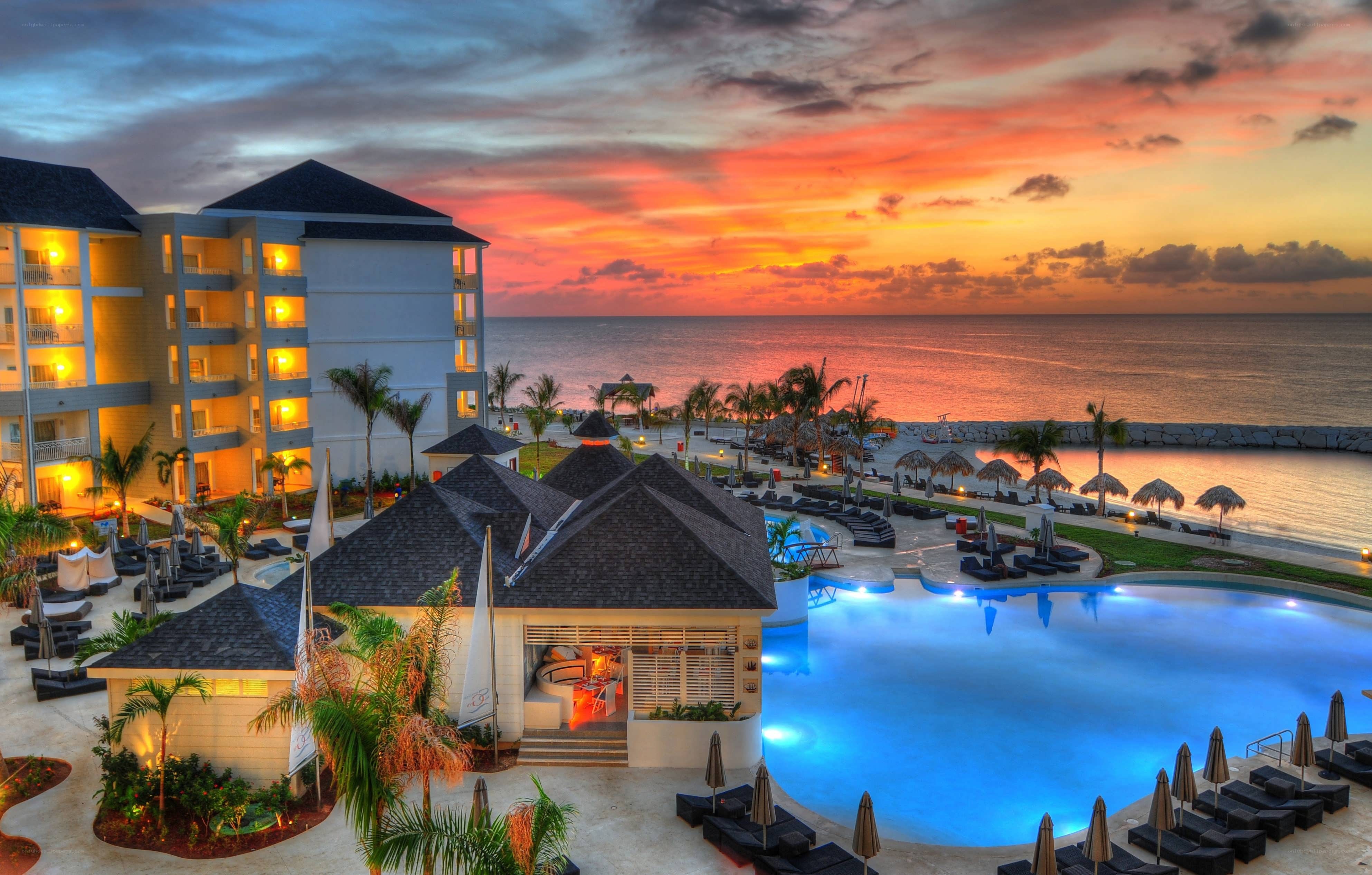 Sunset at a tropical resort