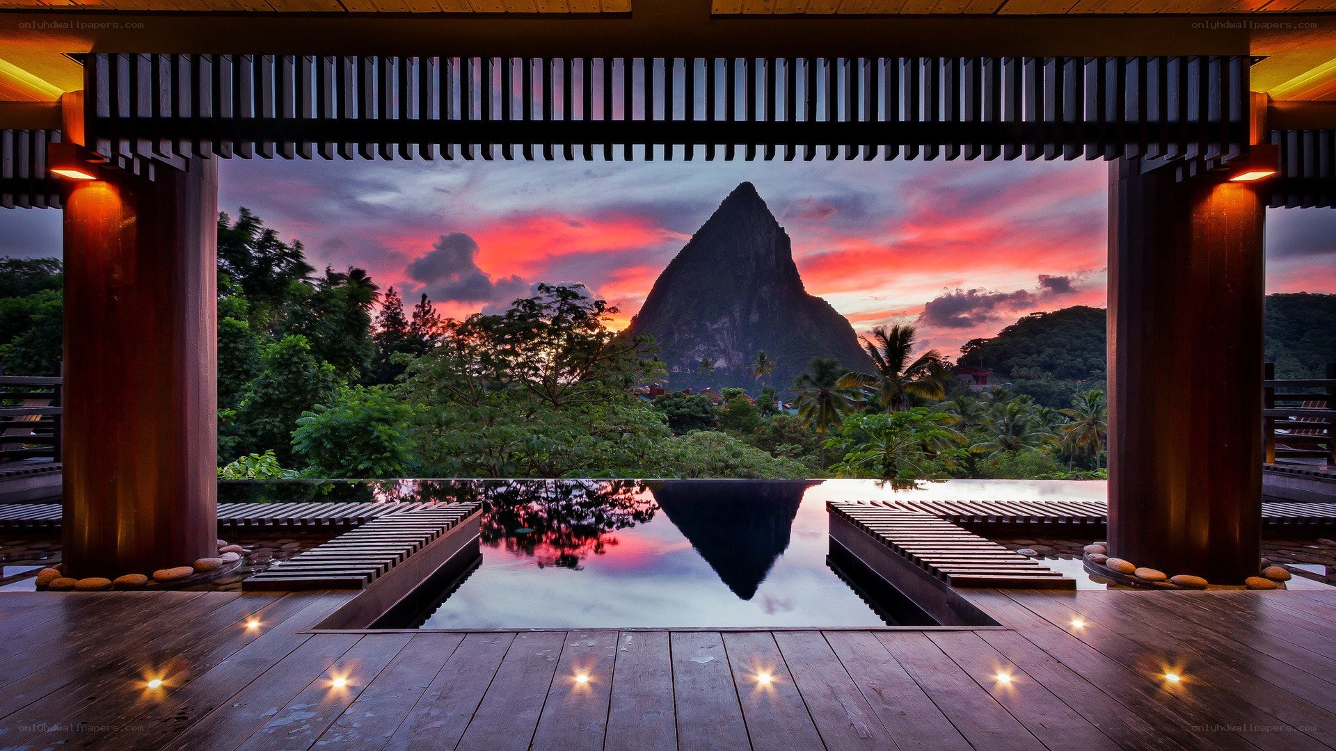 Sunset at a tropical resort