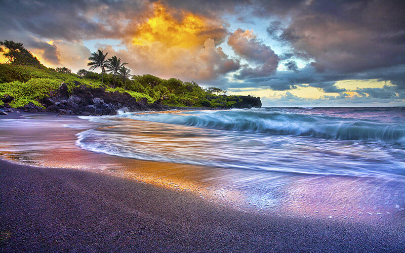 Sunset at a volcanic beach