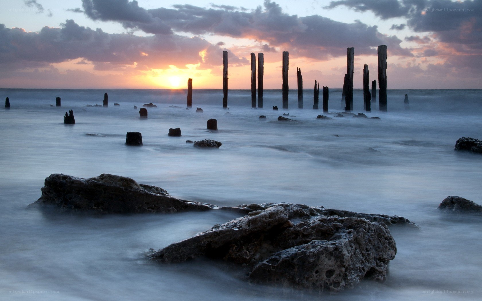 Sunset at a wooden pier
