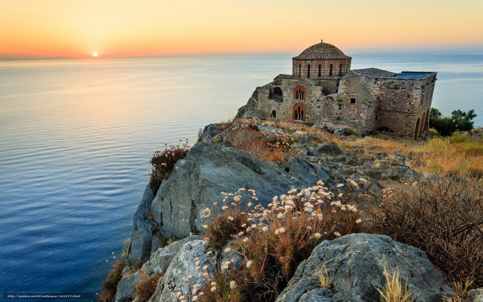 Sunset at ancient church on cliff
