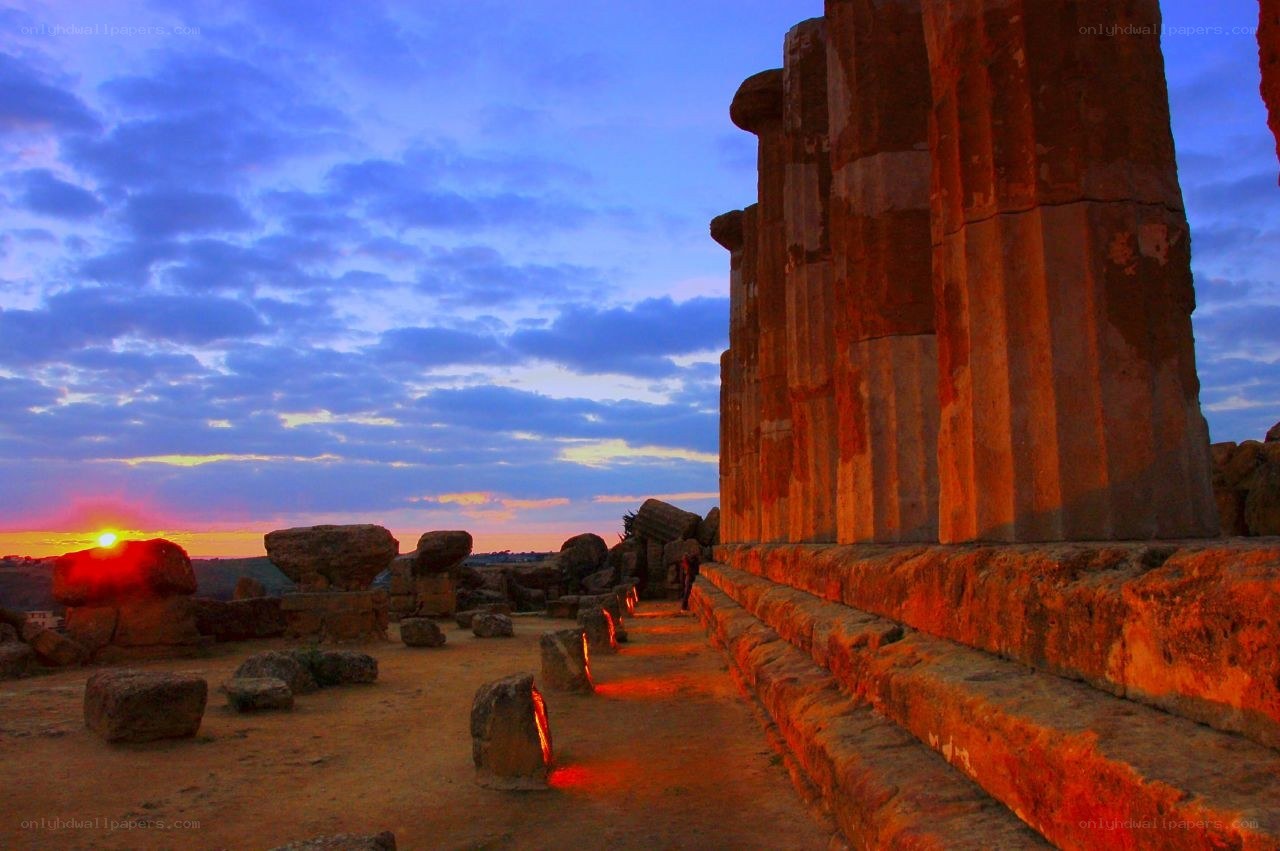 Sunset at ancient ruins