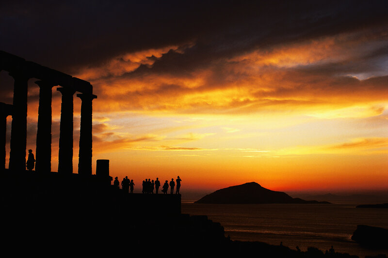 Sunset at ancient temple ruins