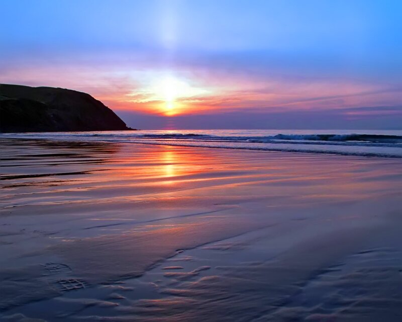 Sunset at Beach — Blue, Serene, Photograph, Cliff