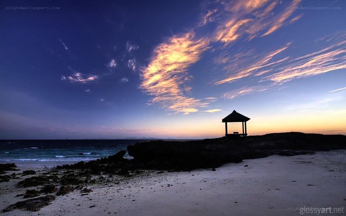 sunset at beach gazebo