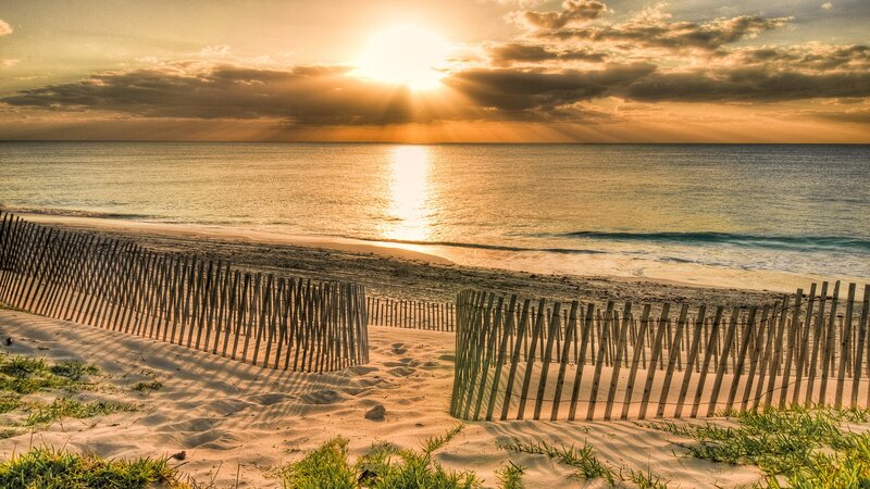 Sunset at Beach — Gold, Serene, Photograph, Ocean