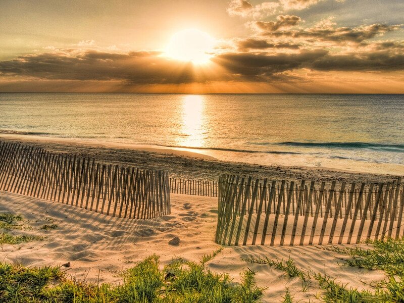 Sunset at Beach — Gold, Serene, Photograph