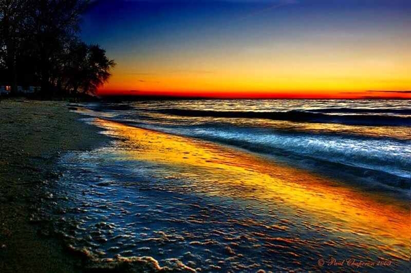 Sunset at Beach — Orange, Dramatic, Photograph, Trees