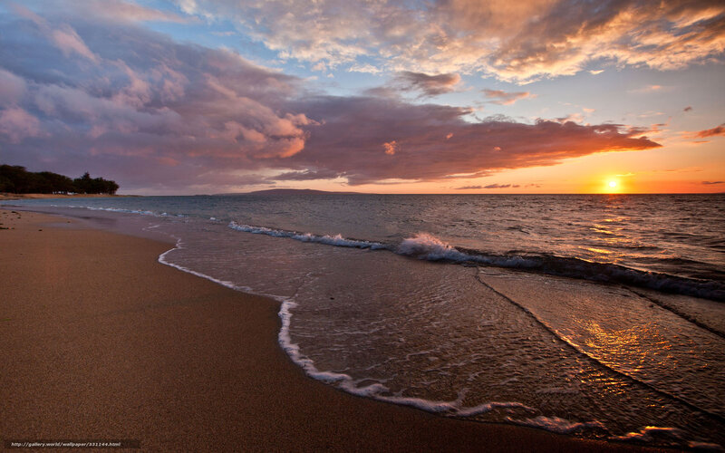 Sunset at Beach — Orange, Serene, Photograph, Ocean, Sand, Clouds