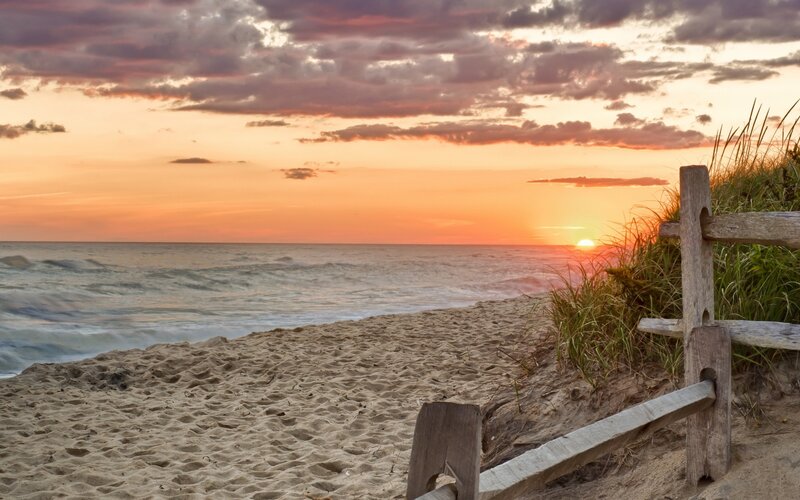 Sunset at Beach — Orange, Serene, Photograph, Ocean, Sand Dune