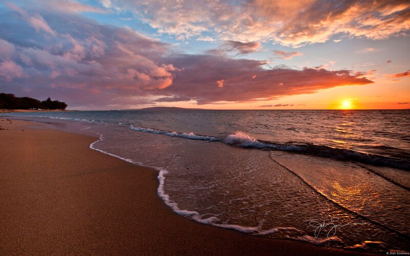 Sunset at Beach — Orange, Serene, Photograph, Ocean