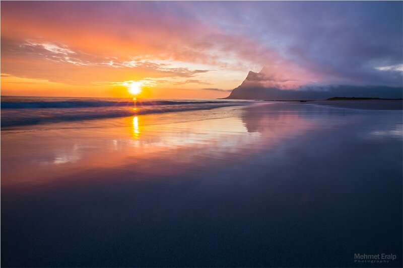 Sunset at Beach — Orange, Serene, Photograph, Sun, Ocean