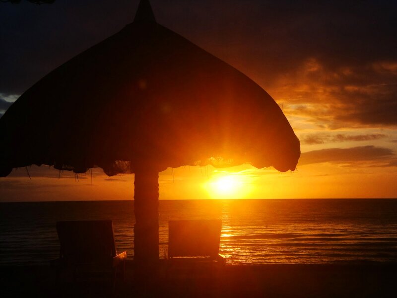 Sunset at Beach — Orange, Serene, Photograph, Umbrella