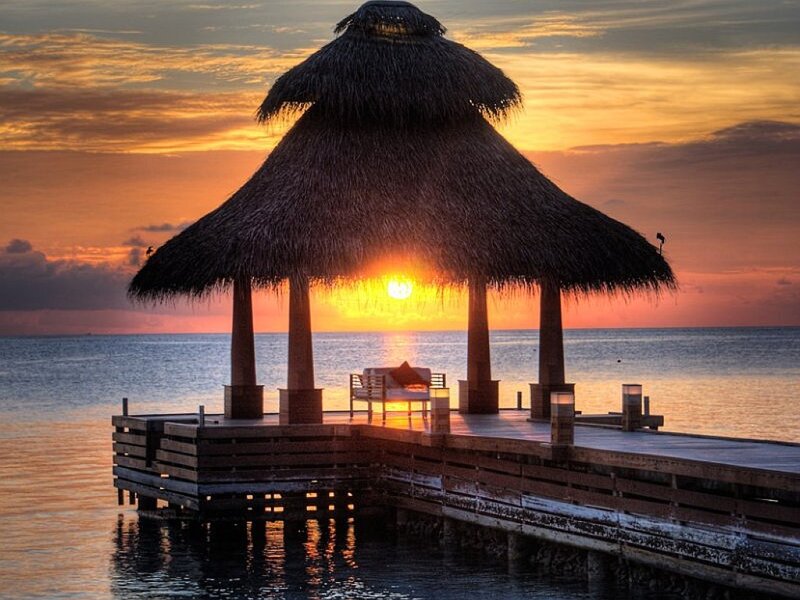 sunset at beach pavilion