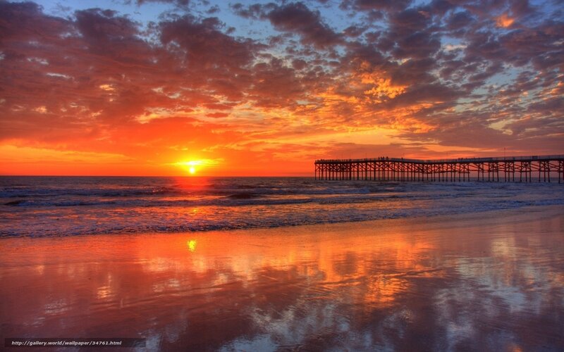 Sunset at Beach Pier — Orange, Dramatic