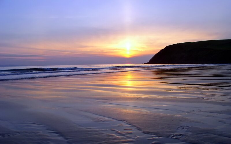 Sunset at Beach — Purple, Serene, Photograph, Ocean