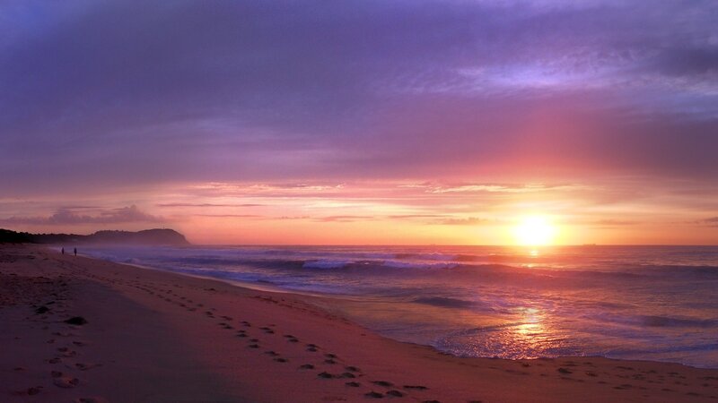 Sunset at Beach — Purple, Serene, Photograph