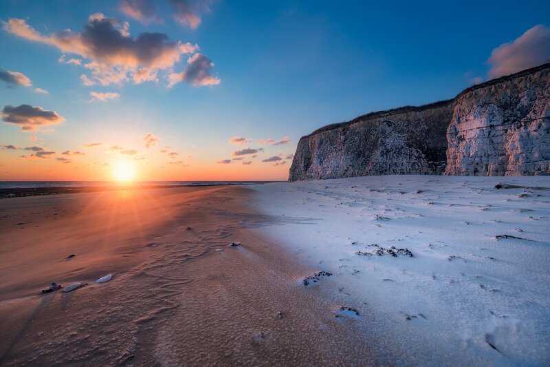 Sunset at Beach with Cliffs