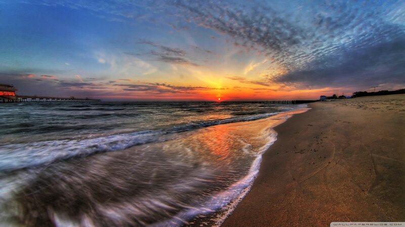 Sunset at Beach with Pier — Orange, Dramatic