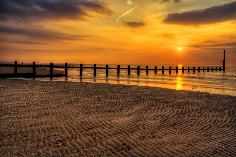 Sunset at Beach with Pier — Orange, Serene