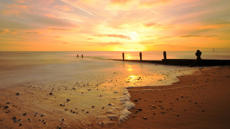 Sunset at Beach with Pier — Orange