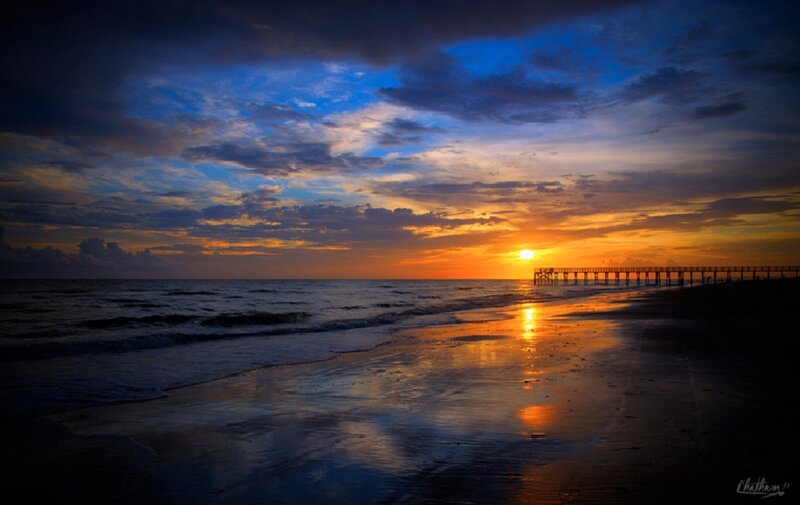 Sunset at Beach with Pier