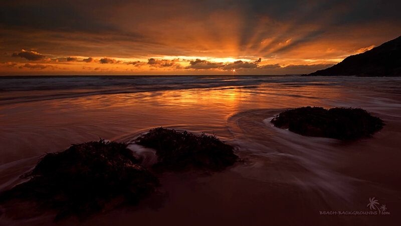 Sunset at Beach with Rocks — Orange