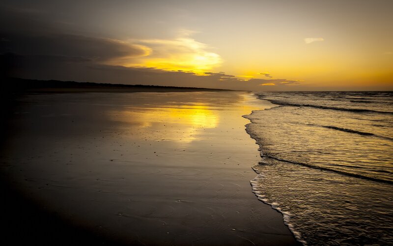 Sunset at Beach — Yellow, Serene, Photograph, Ocean