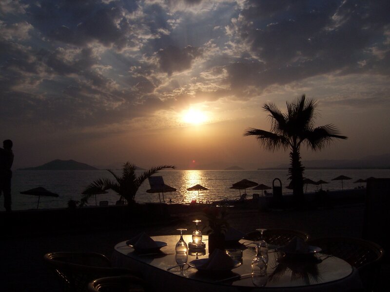 Sunset at beachside restaurant