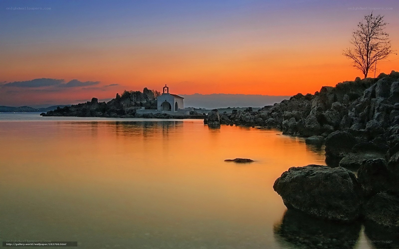 Sunset at coastal chapel