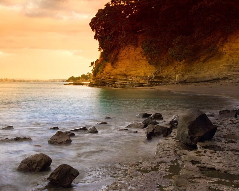 Sunset at coastal cliff