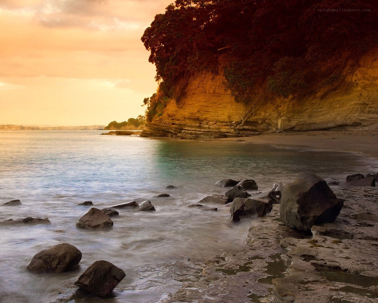 Sunset at coastal cliff