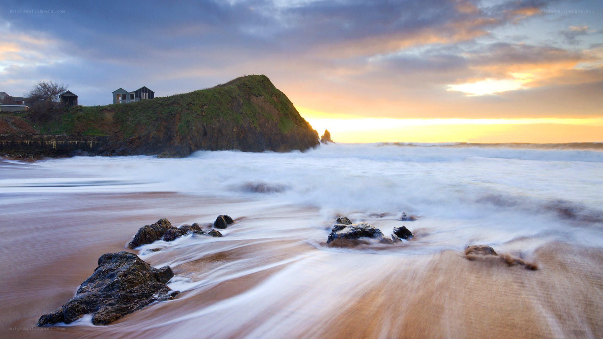 Sunset at coastal cliff