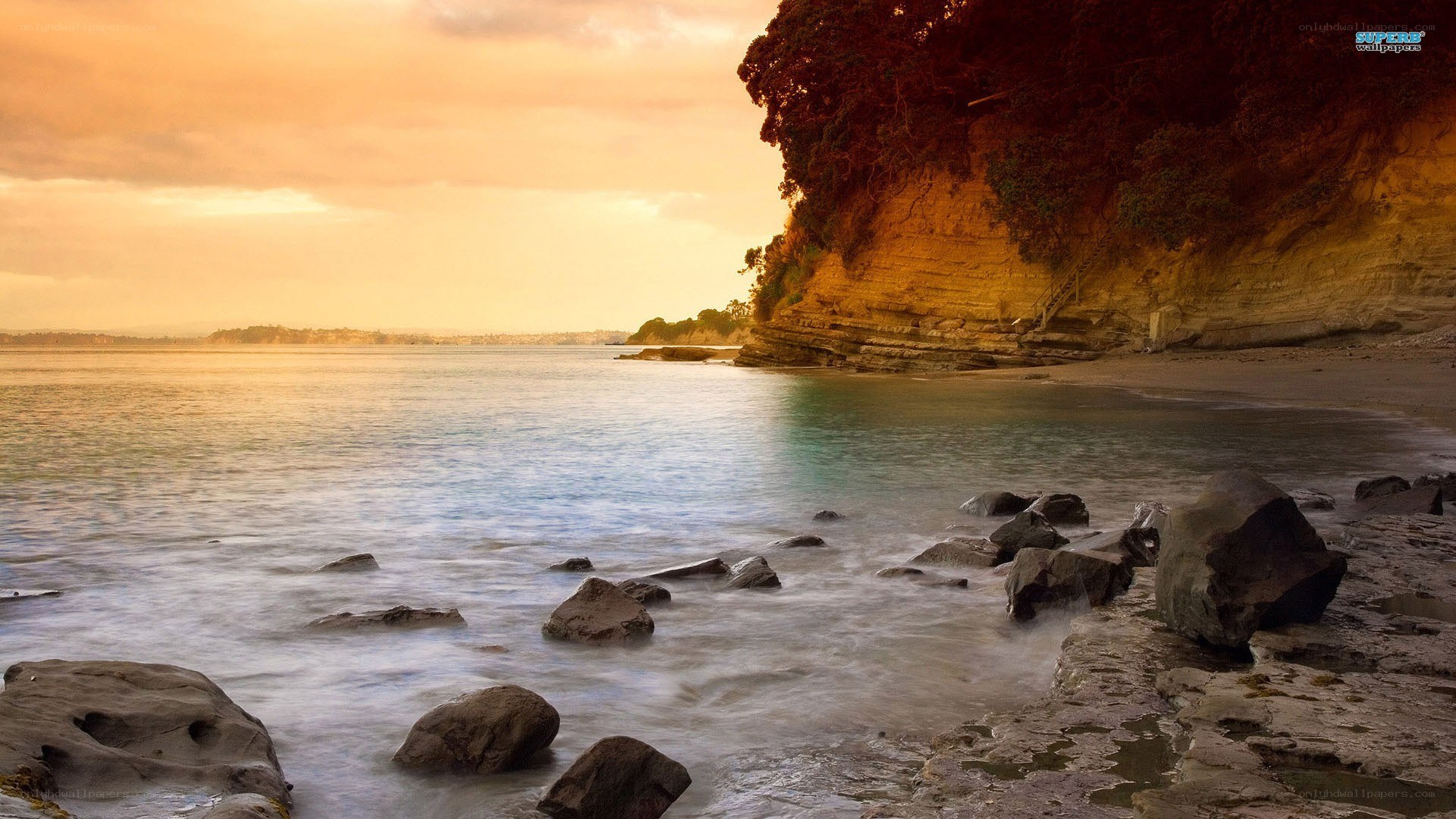sunset at coastal cliff