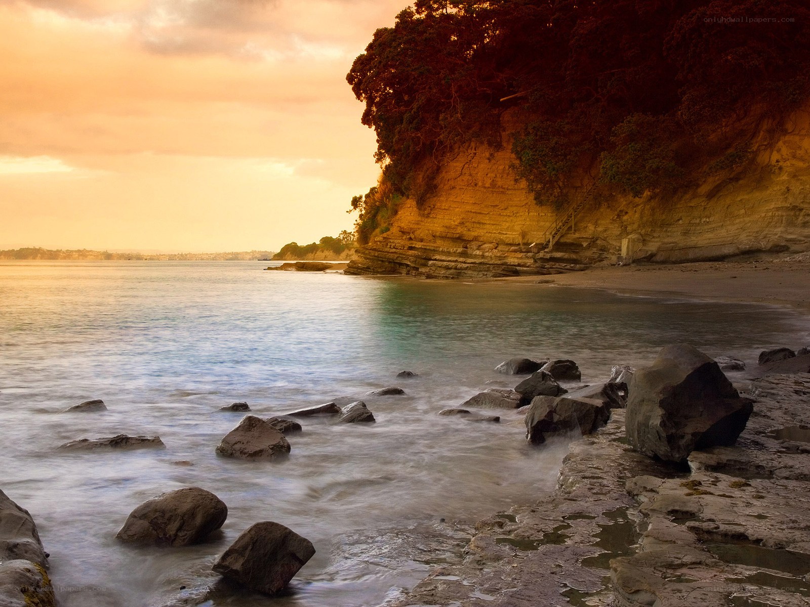 Sunset at coastal cliff